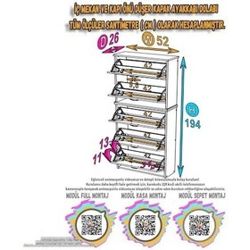 Resim Modilayn Verve Asma Kapı Önü 52x194x26 Cm Lik 5 Düşer Kapak 10 Göz Bölmeli Ayakkabılık Beyaz 