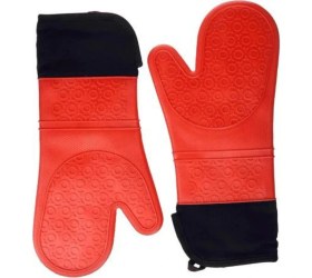 Resim Kitchen Design Lab 2'li Set Pembe 45X65 cm Silikon Hamur Açma Matı ve Kırmızı Silikon Yanmaz Mutfak Fırın Eldiveni 