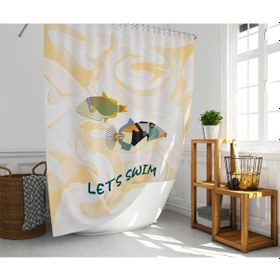 Resim Banyo Perdesi 1x180x200 Tek Kanat Duş Perdesi Halka Hediyeli Duşakabin Perdesi Lets Swim Çok Renkli 