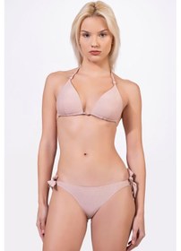 Resim Endeep Kadın Yarım Dolgulu Aksesuarlı Simli Üçgen Bikini Takımı Pembe 