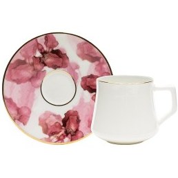 Resim Evaliza Pembe Çiçek 6 Kişilik Çay Fincan Takımı 130 ml 
