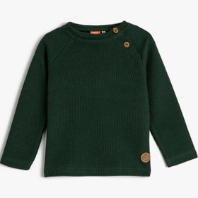 Resim Erkek Bebek Basic Sweatshirt Yakası Düğmeli Bisiklet Yaka Ribanalı Pamuklu 