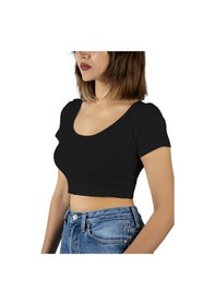Resim Terapi Men Siyah Havuz Yaka Fitted/vücuda Oturan Kısa Kol Crop Tişört Siyah 