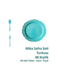Resim Omeyva Mika Plastik Turkuaz Sorfa Piknik Seti - 26 Cm. - 48 Kişilik Tabak Çatal Kaşık Takımı 