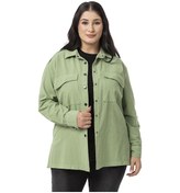 Resim Büyük Beden Omuzdan Apoletli Katlamalı Kollu Yırtmaçlı Çıtçıtlı Yeşil Gömlek-yeşil Yeşil 