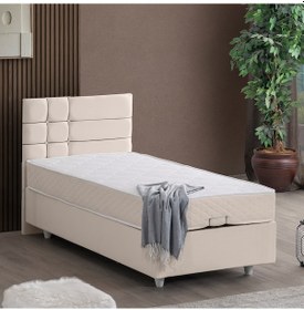 Resim Almada Tek Kişilik Baza Başlık Letto Yatak Seti - Krem 120 x 200 