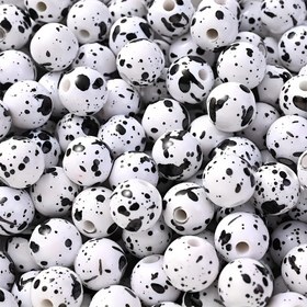 Resim Kendi bilezikleri, kolyeleri, yüzükleri, el sanatları, mücevher yapım malzemeleri, küçük süs eşyaları aksesuarları için 50 adet siyah beyaz 8mm akrilik sprey mürekkep yuvarlak boncuklar 