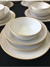 Resim Keramika Mat Beyaz El Dekor Altın 24 Parça 6 Kişilik Yemek Takımı 