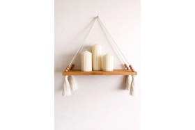 Resim Vobu Home & Life Design Makrome Askılı Masif Ahşap Duvar Rafı - Bohem Minimal Dekoratif Raf, Pinterest Tarzı Dekoratif ve Toparlayıcı Duvar Rafı, Banyo ve Mutfak Rafı 