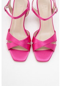Resim Luvishoes Luvi Shoes Melin Fuşya Saten Çapraz Bantlı Kadın Topuklu Ayakkabı Fuşya Saten 