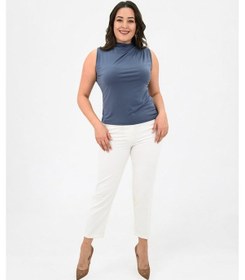 Resim Kadın Büyük Beden Drape Detaylı Dik Yaka Bluz 1851-25 001 