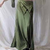 Resim Vintage Tarz Renk Blok Ayak Bilek Bölünmüş Etek - Şık Orta Uzunluk Püsküllü Etek, Polyester, İlkbahar/Yaz/Sonbahar için 