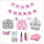 Resim Pembe-gümüş Doğum Günü Seti 