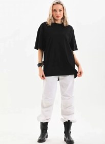 Resim Nova Bazaar Unisex Bisiklet Yaka 20/1 Düz Oversize T-shirt - Siyah SIYAH 