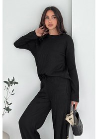 Resim Noa & Noa Kadın Ribana Fitilli Triko Takım Rahat Kesim & Günlük Stil Siyah 