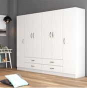 Resim Tanmob 6 Kapılı Dört Çekmeceli Geniş Gardrop Beyaz- Grd0801 