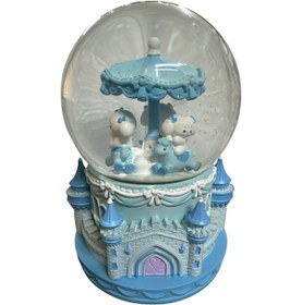 Resim Cinnamoroll Atlı Karınca Mavi Müzikli Işıklı Püskürtmeli Dönen Büyük Boy Kar Küresi 
