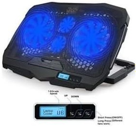Resim Junglee Laptop Soğutucu Stand Yükseklik Ayarlı 4 Fanlı Led Işıklı Lcd Ekranlı Notebook Altlığı Cooling Pad Siyah 