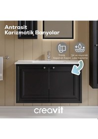 Resim Creavit Kayra Lavabo Dolabı Kapaklı 100cm Mat Antrasit Mat Antrasit 