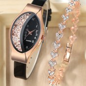 Resim 2 Adet Şık Kuvars Bilek Saati Seti, Suni Deri Kayış, Alaşımlı Kasa, Basit Stil, Oval Şekil, Şarj Edilemeyen Düğme Pil ile, Kadınlar İçin 