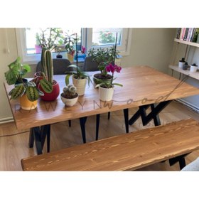 Resim Deryawood Masif Mobilya Raweyn Masif Ağaç Yemek Masası 100cmx85cmx76cm Acık Ceviz 