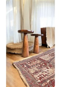 Resim Wood Ahşap 2'li Set Konik Mantar Yan Sehpa Modern Fiskos / Kestane Renk / Zigon Sehpa Vernikli Kahverengi 