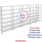 Resim RafBurada 7 Katlı 5'li Galvaniz Çelik Raf - Depo, Arşiv, Kiler, Dosya, Market Rafı 43x60 cm-250 cm-0.70 mm 