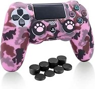 Resim HLRAO Controller Skin Pink, Kaymaz Kavrama Silikon Kapak Koruyucu Kılıf PS4/Slim/Pro Kablosuz/Kablolu Gamepad Denetleyicisi ile Uyumlu 8 x FPS Pro Başparmak Kavrama Kapağı + 2 Kedi Pençesi Kapağı. 