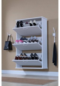Resim Eliusta Farel 72 Cm Genişlik 3 Kapaklı Ayakkabılık 72x114x26 Cm Beyaz Renk Kapı Önü/antre Ayakkabılık Beyaz 