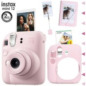 Resim Fujifilm Instax Mini 12 Fotoğraf Makinesi + 20'li Film + Kıskaçlı Stand + Mini Albüm + Silikon Kılıf Seti Pembe 