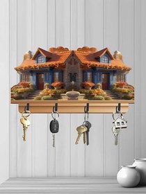 Resim 2D Ahşap Dört Metal Kancalı UV Baskılı MDF Duvar Askılığı Anahtarlık Duvar Dekoratif 30x16 cm 