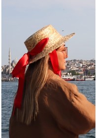 Resim Kadın Organik Hasır Kurdeleli Gondol Şapka (547416561) 