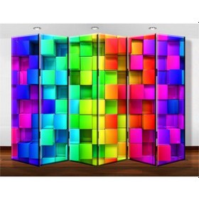 Resim Dekobul Renkli Mozaik 6 Kanat Tekerlekli Kanvas Paravan 