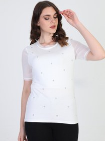 Resim ELLA CAMELIA Kadın Taş Detaylı Bluz 19e056 Ekru 