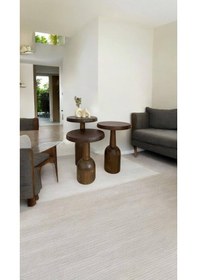 Resim Wood Ahşap 3 Lü Set Mantar Yan Sehpa Konik Model / Ceviz Renk / Zigon Sehpa Kahverengi 