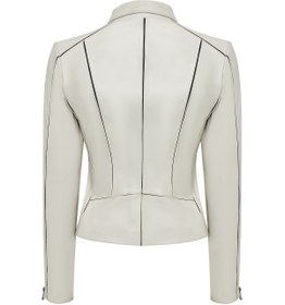 Resim Kiara Kadın Bej Slim-fit Biker Deri Ceket - Bej / M 
