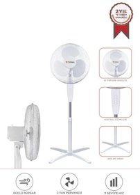 Resim Torima SF-04 Beyaz Ayarlanabilir 16'' İnc Ayaklı Portatif – 55W 3 Kademe 3 Pervaneli Vantilatör Fan 
