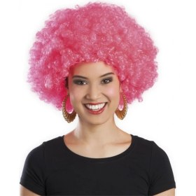 Resim Pembe Renk Kıvırcık Afro Bonus Parti Peruğu 