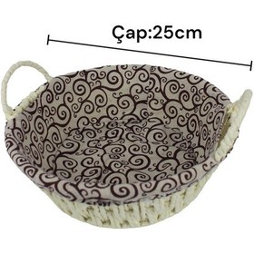 Resim Hasır Rattan Ekmeklik Ekmek Sepeti Yuvarlak Kumaşlı Krem 