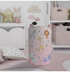 Resim Mekta Home Bebek Ve Çocuk Odası Safari Desenli Pembe Oyuncak Sepeti Renkli Çok Renkli 
