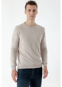 Resim Morven Erkek Bej Basic Bisiklet Yaka Dynamic Fit Rahat Kesim Triko Bej 