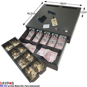 Resim Saypos 46x46.5x11 CM Açma Butonlu İçi-Dışı Full Metal 5 Geniş Banknotluk Ekstra Büyük Para Çekmecesi 