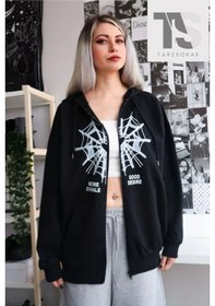 Resim Adrift Örümcek Ağ Desire Sweatshirt Fermuarlı Hırka Siyah 