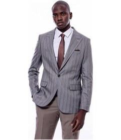 Resim Ekose Çizgili Slim Fit Gri Erkek Ceket - Wessi Gri 