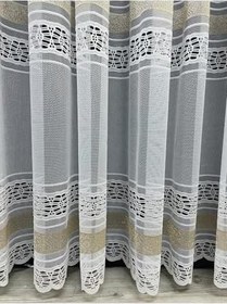 Resim Cortibo Viyana Örme Desenli 1'e 2,5 Orta Pileli Tül Perde Gold, 150 x 190 