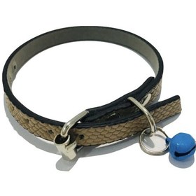 Resim Açık Kahverengi Kendinden Desenli Derili Zilli Kedi Tasması 