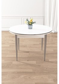Resim Canisa Osle Serisi 90x90 Beyaz Mutfak Masa Takımı 4 Sandalye Krom Detay Masa Beyaz Sandalye Gri Krom Ayak 