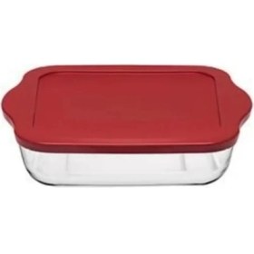 Resim Özbience Kare Kırmızı Plastik Kapaklı Borcam 1040 Cc, Kutulu, Dayanıklı ve Şık 