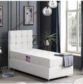 Resim Setaymobilya Baza, Duke Krem Tek Kişilik Baza + Başlık+ Ortopedik Yatak 