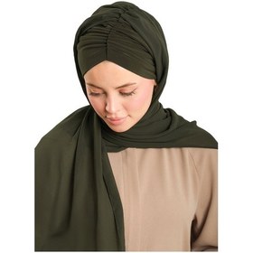 Resim Hürrem Bone Haki Pratik Hazır Geçmeli Bone Şal Şifon Drapeli 2507 09 haki 